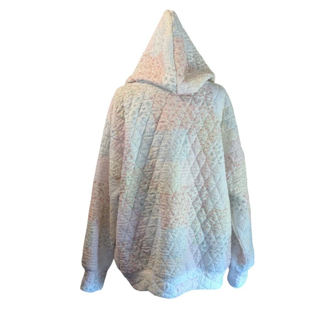 Perch by Blu Pepper Pastel Floral Quilted Patchwork Hoodie Sweatshirt, Size 1X - Picture 3 of 6